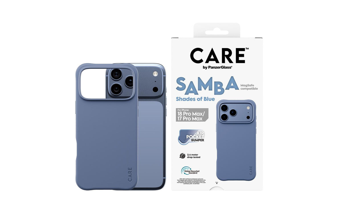 PanzerGlass CARE Samba Backcover – für Apple iPhone 18/17 Pro Max, MagSafe, TPU, Blautöne