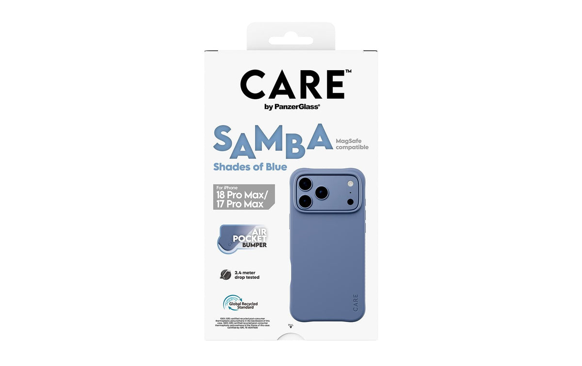 PanzerGlass CARE Samba Backcover – für Apple iPhone 18/17 Pro Max, MagSafe, TPU, Blautöne