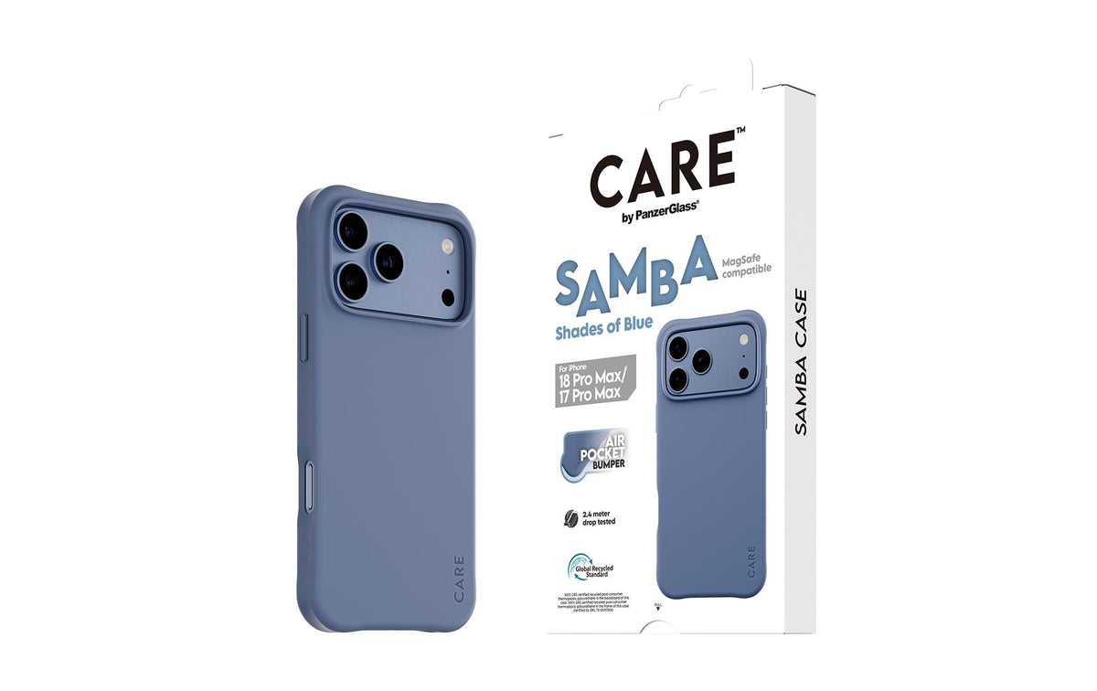 PanzerGlass CARE Samba Backcover – für Apple iPhone 18/17 Pro Max, MagSafe, TPU, Blautöne