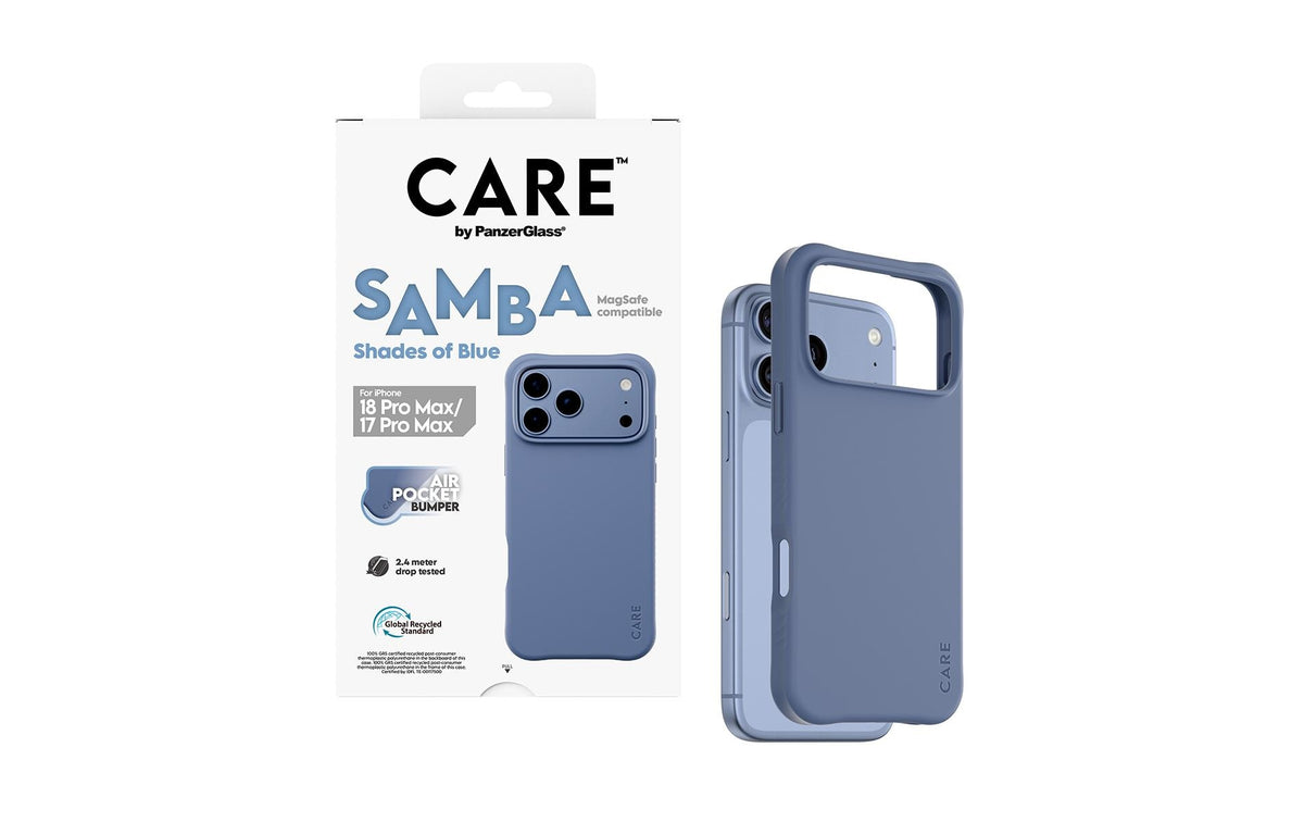 PanzerGlass CARE Samba Backcover – für Apple iPhone 18/17 Pro Max, MagSafe, TPU, Blautöne