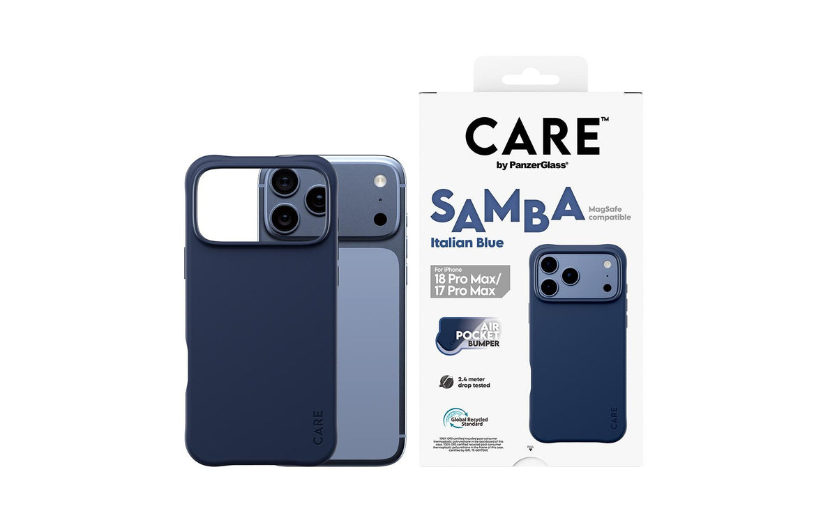 PanzerGlass CARE Samba Backcover – für Apple iPhone 17 Pro Max / iPhone 18 Pro Max, TPU, Italian Blue