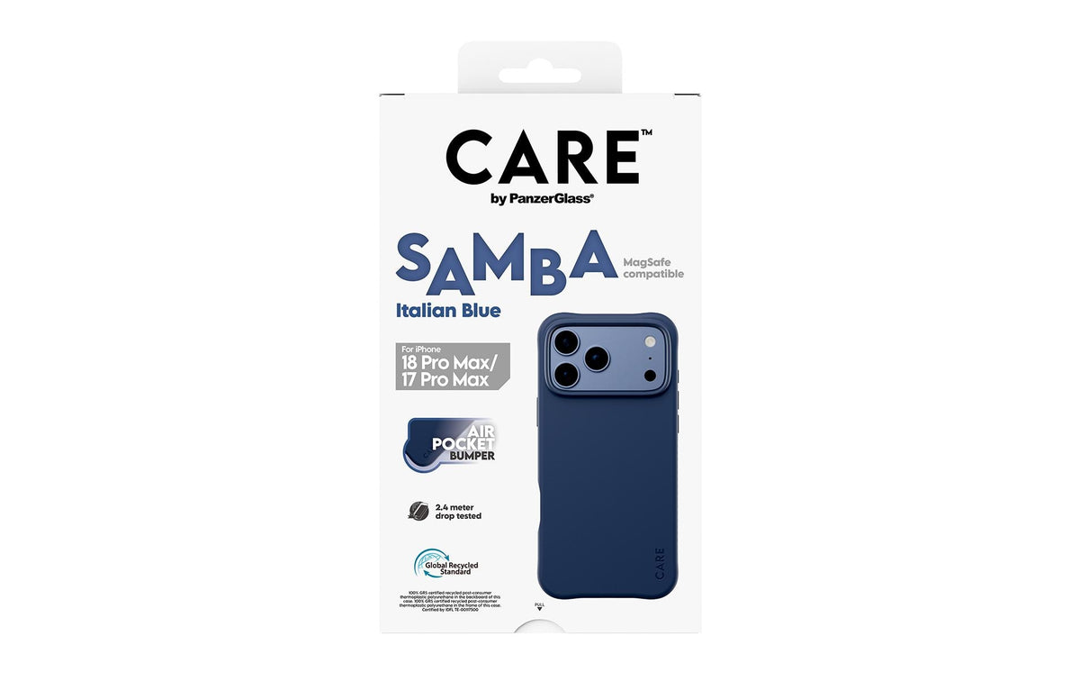 PanzerGlass CARE Samba Backcover – für Apple iPhone 17 Pro Max / iPhone 18 Pro Max, TPU, Italian Blue
