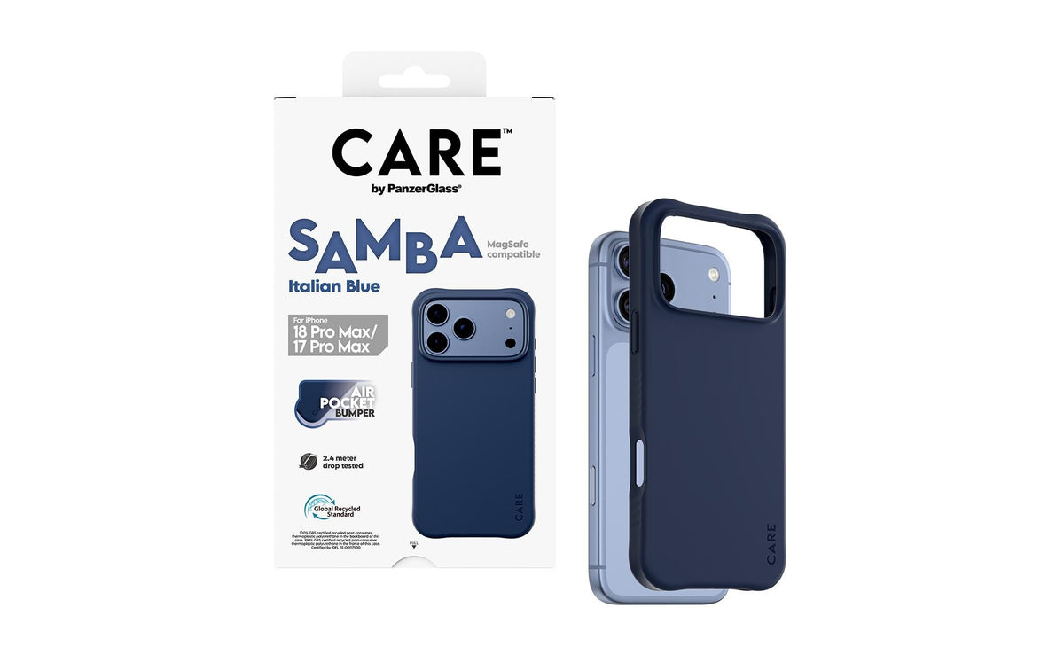 PanzerGlass CARE Samba Backcover – für Apple iPhone 17 Pro Max / iPhone 18 Pro Max, TPU, Italian Blue