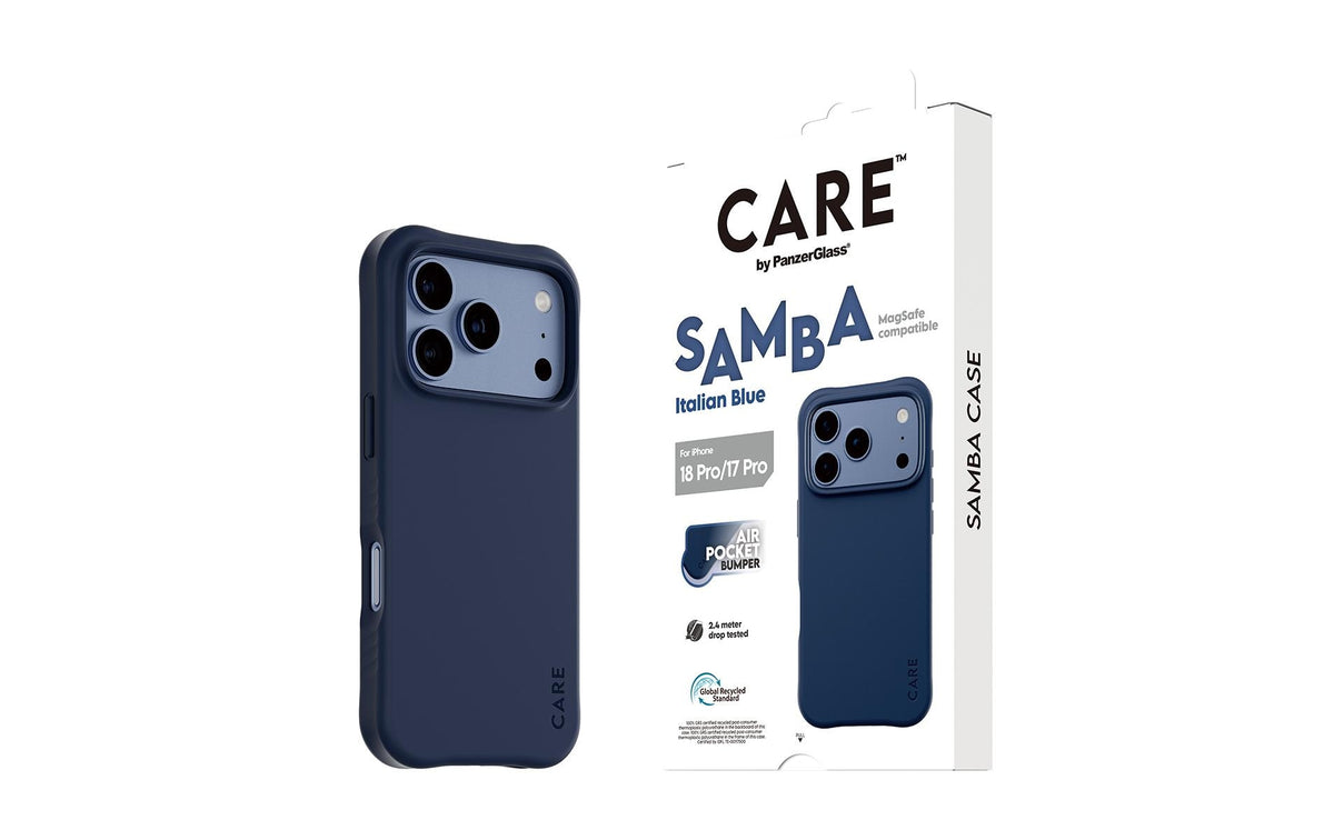 PanzerGlass CARE Samba Backcover – für Apple iPhone 18 Pro / iPhone 17 Pro, MagSafe, TPU, Italian Blue