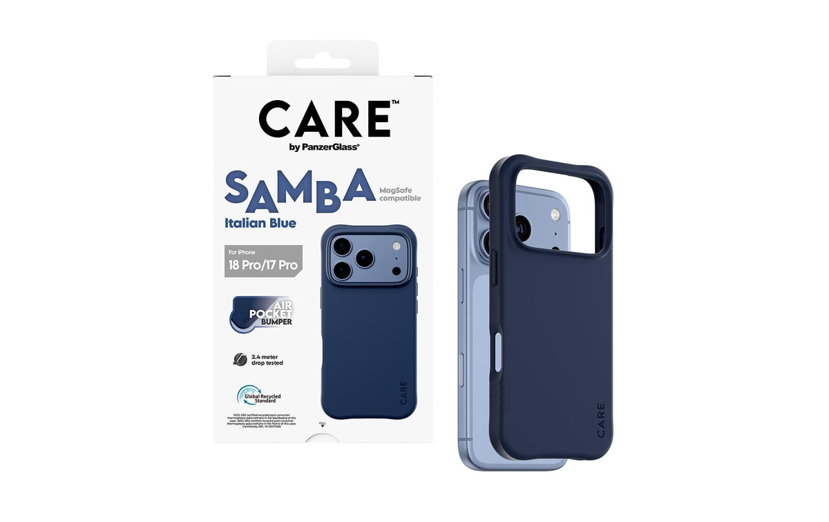 PanzerGlass CARE Samba Backcover – für Apple iPhone 18 Pro / iPhone 17 Pro, MagSafe, TPU, Italian Blue
