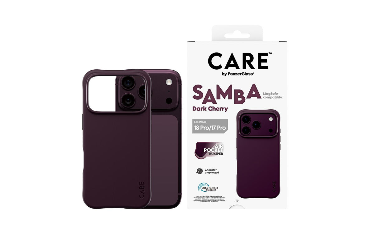PanzerGlass CARE Samba Backcover – für Apple iPhone 17 Pro / iPhone 18 Pro, MagSafe, TPU, Dark Cherry