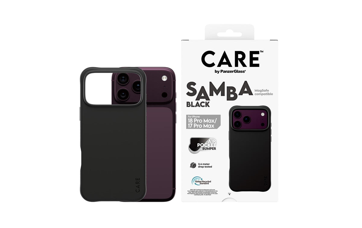 PanzerGlass CARE Samba Backcover – für Apple iPhone 18 Pro Max/17 Pro Max, MagSafe, PU+TPU, schwarz