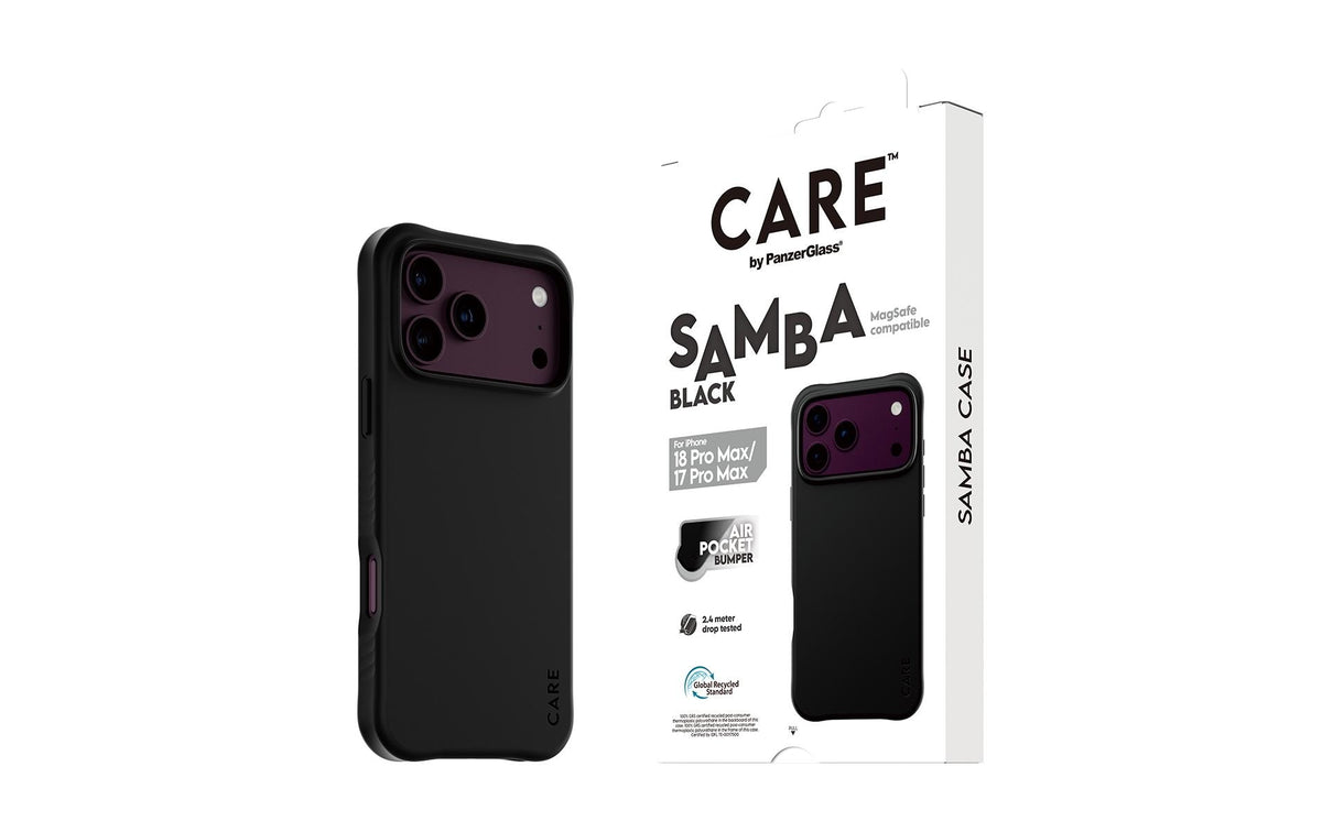 PanzerGlass CARE Samba Backcover – für Apple iPhone 18 Pro Max/17 Pro Max, MagSafe, PU+TPU, schwarz