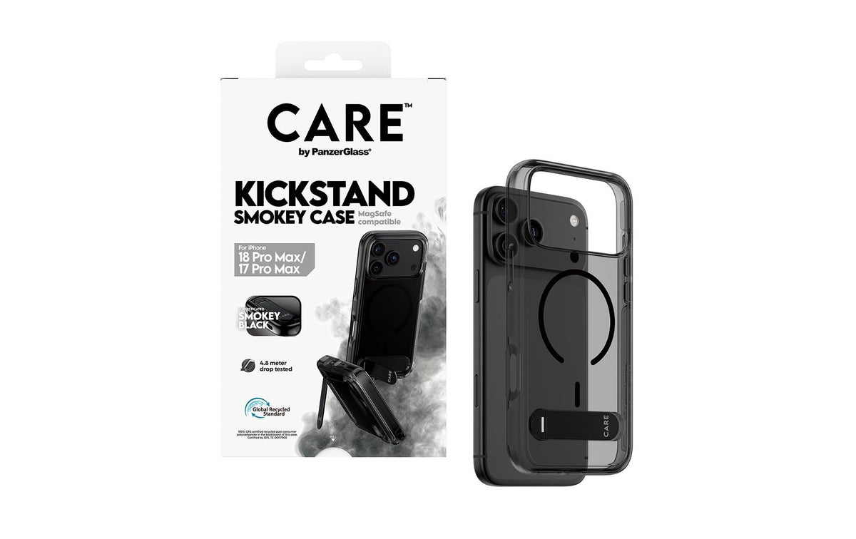 PanzerGlass CARE Kickstand – Backcover – für Apple iPhone 18 Pro Max / iPhone 17 Pro Max, PC+TPU, Smokey Schwarz