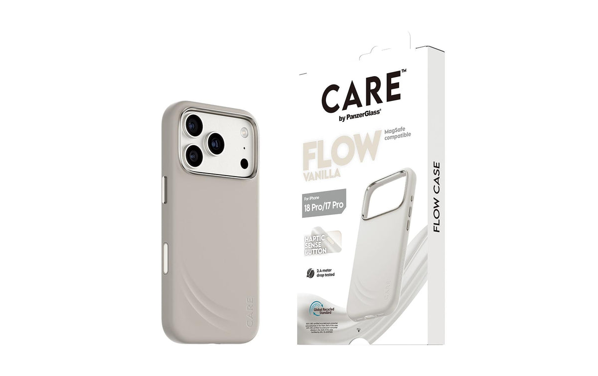 PanzerGlass CARE Flow – Backcover – für iPhone 18/17 Pro, MagSafe, Silikon, Vanilla, bis 3,6 m Sturzsicher