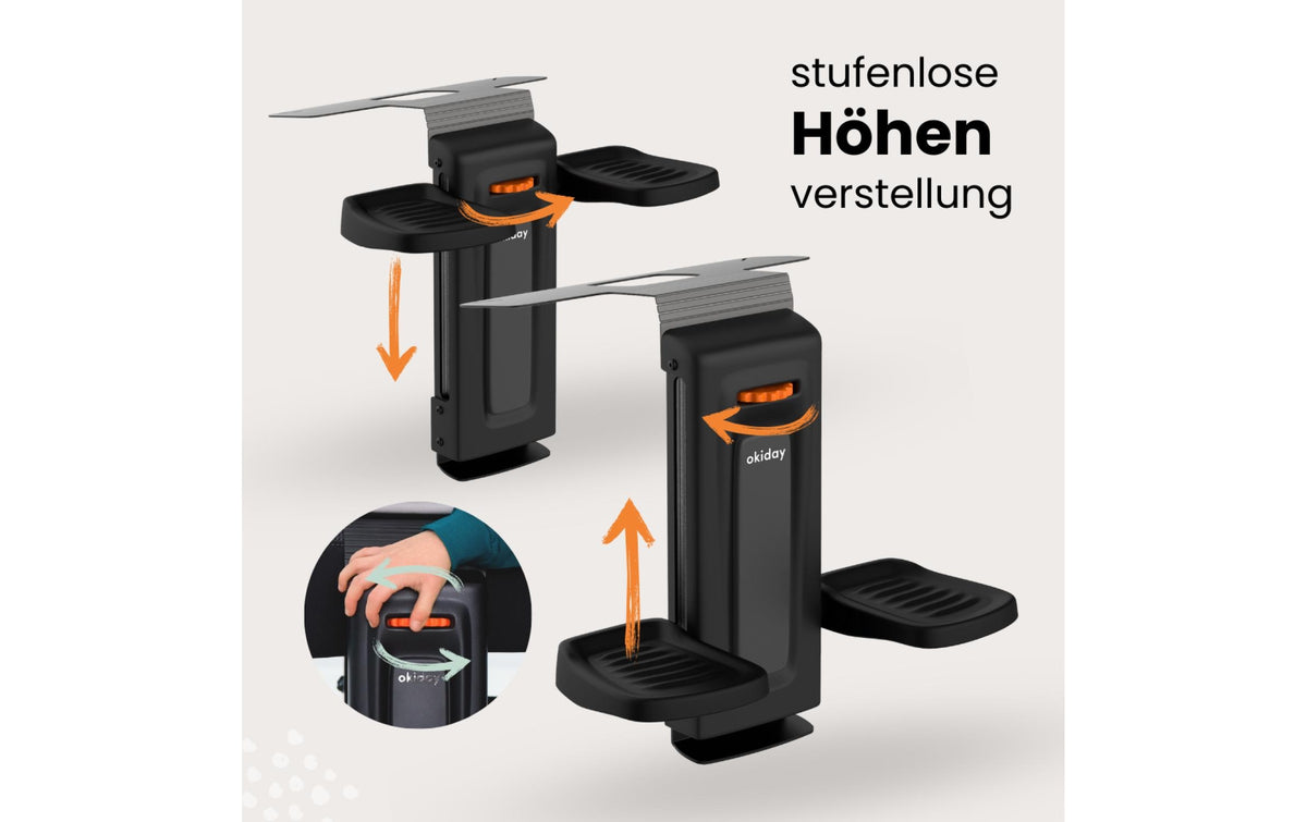 Okiday Fussstütze – Trittfläche 380 × 436 mm, schwarz, Metall