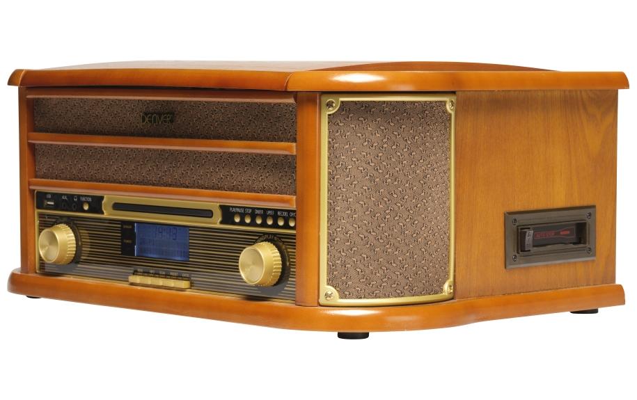 Denver MRD-51 – Plattenspieler (Riemenantrieb), DAB+/FM, CD, Kassetten, USB, Stereo, 33⅓/45/78 – Braun
