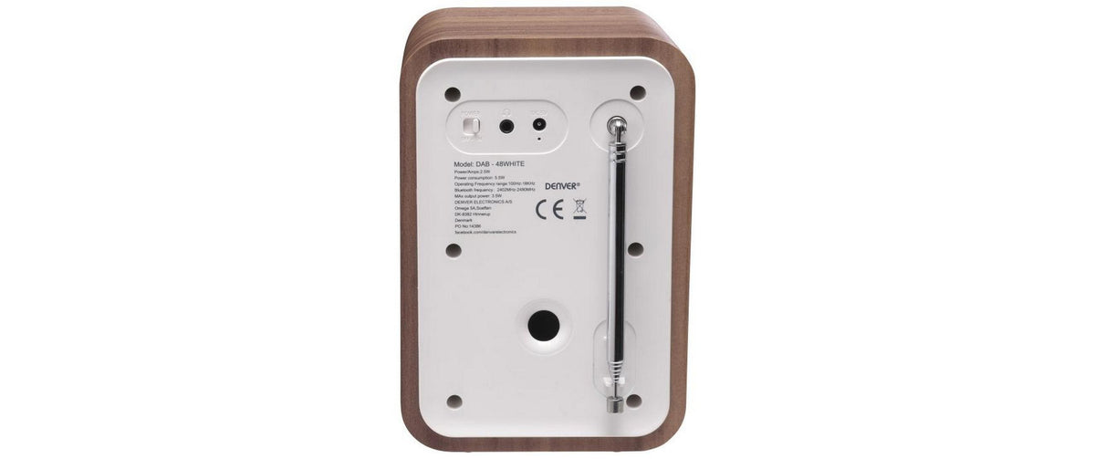 Denver DAB-48W – DAB+/UKW-Tischradio, Bluetooth, 2 Weckzeiten – Weiss/Holz