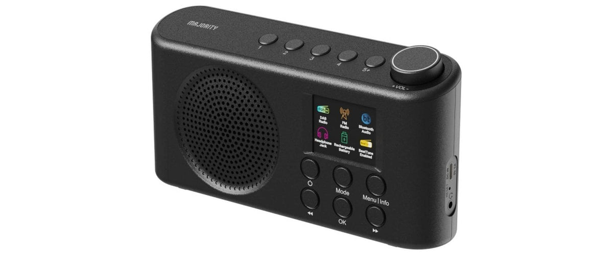 Majority Orwell-Pro – Tragbares DAB+ Radio, UKW, Bluetooth 5.2, Weckfunktion – Schwarz