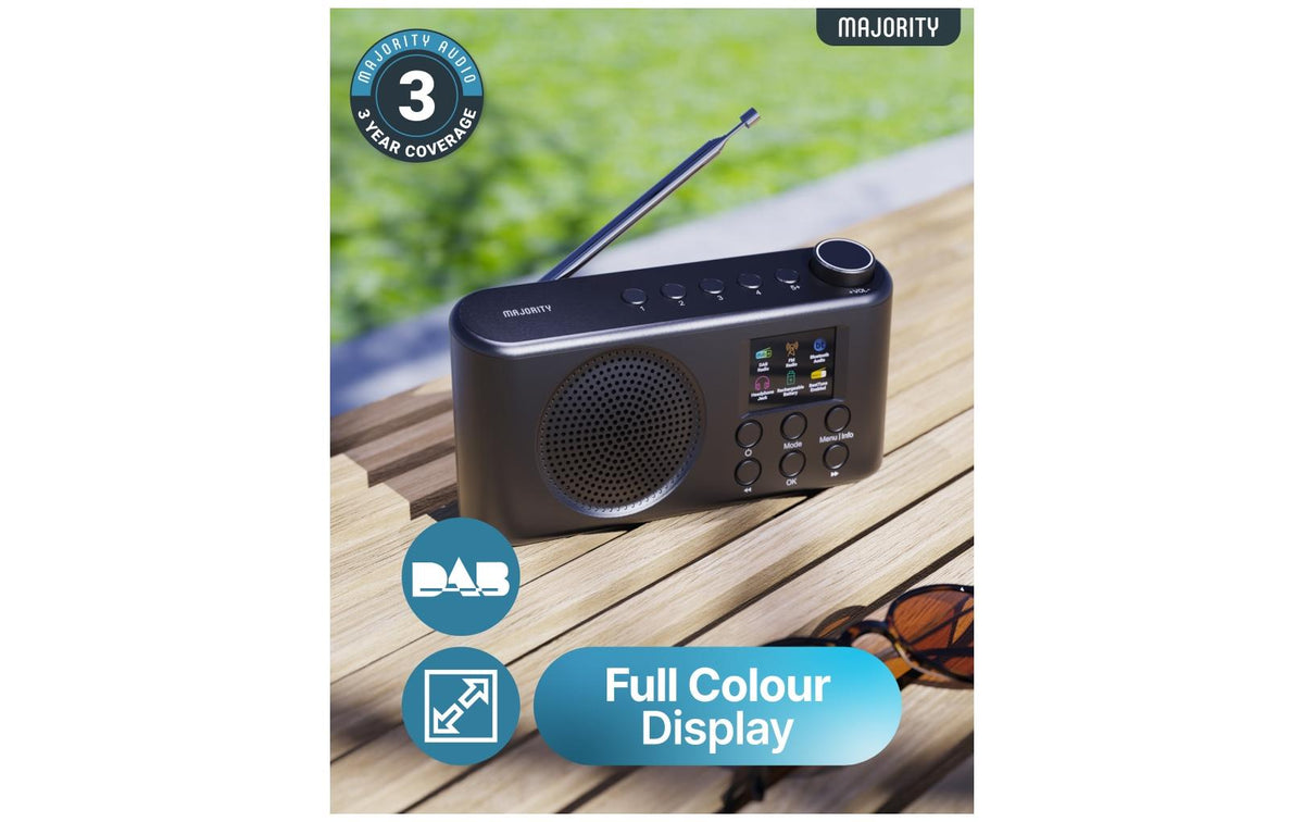 Majority Orwell-Pro – Tragbares DAB+ Radio, UKW, Bluetooth 5.2, Weckfunktion – Schwarz