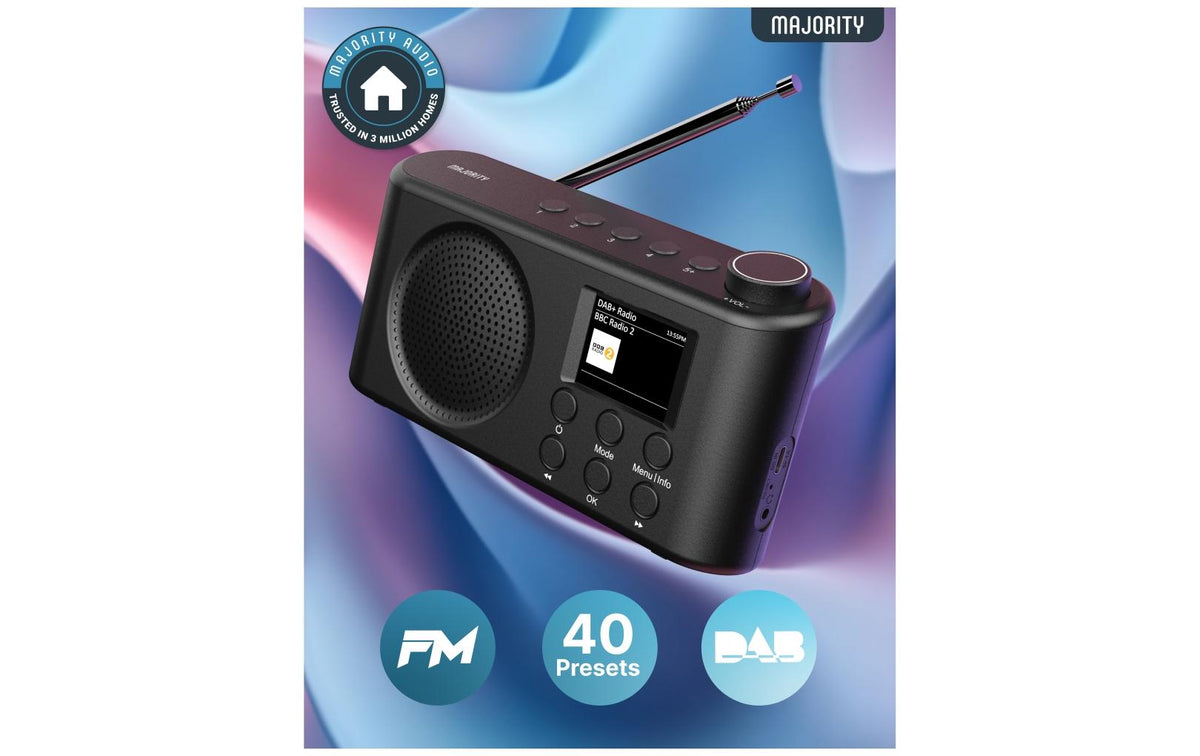 Majority Orwell-Pro – Tragbares DAB+ Radio, UKW, Bluetooth 5.2, Weckfunktion – Schwarz