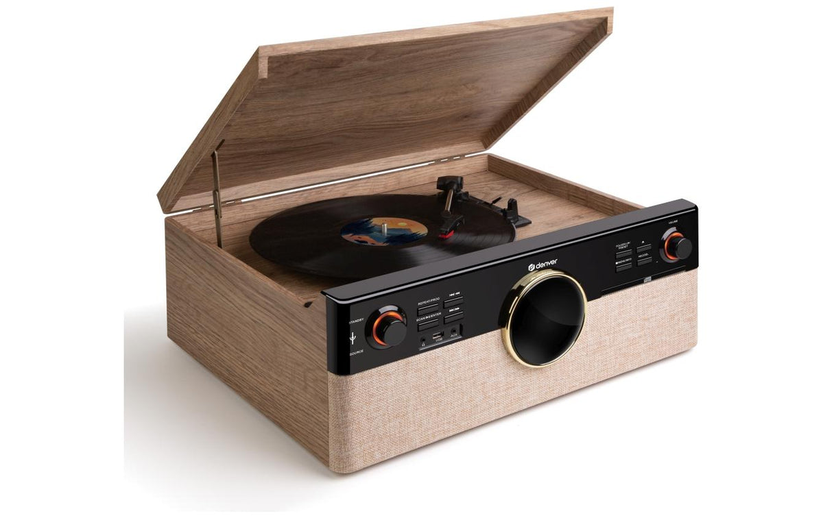 Denver MRD-180 – Micro HiFi-Anlage, DAB+/FM, CD, Plattenspieler, Kassettendeck, Bluetooth – Braun/Schwarz