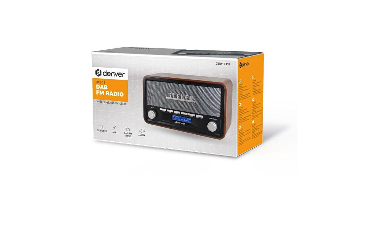 Denver DAB-18 – DAB+/UKW-Tischradio, Bluetooth 5.0, Wecker (2 Weckzeiten) – Braun