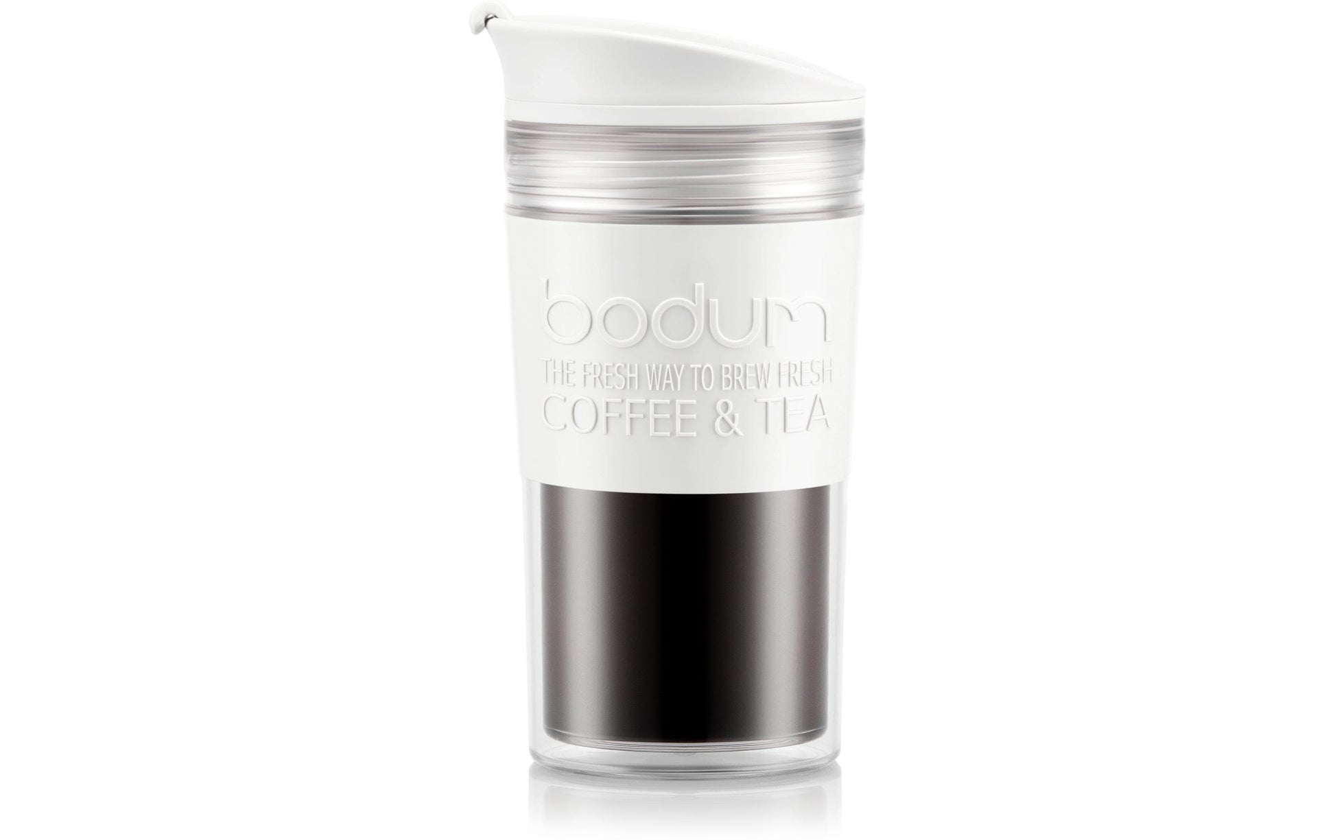 Bodum Thermobecher – 350 ml, Ø 8,3 cm, H 7,9 cm, Kunststoff/Silikon/Gummi, Weiss, doppelwandig, BPA-frei