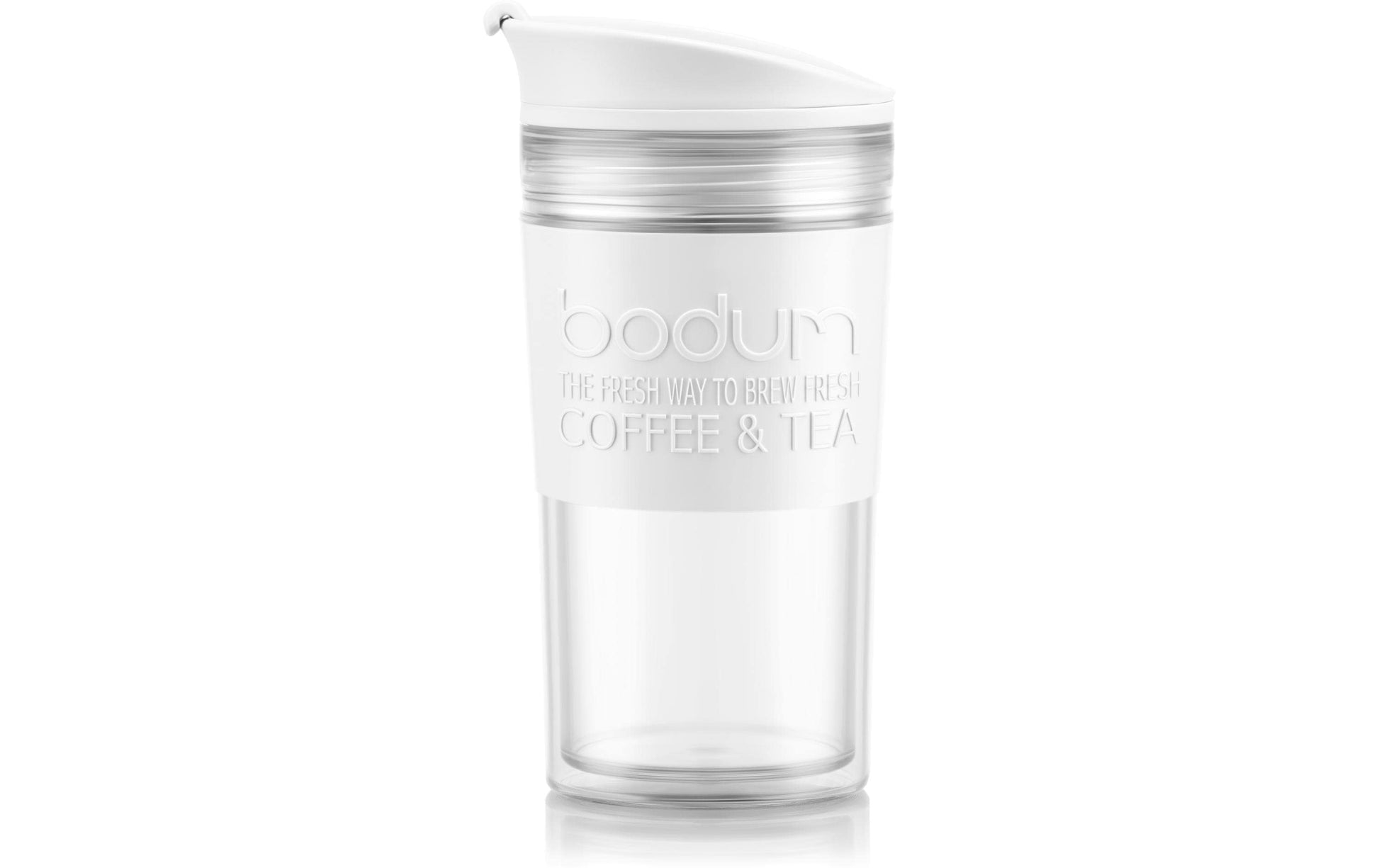 Bodum Thermobecher – 350 ml, Ø 8,3 cm, H 7,9 cm, Kunststoff/Silikon/Gummi, Weiss, doppelwandig, BPA-frei