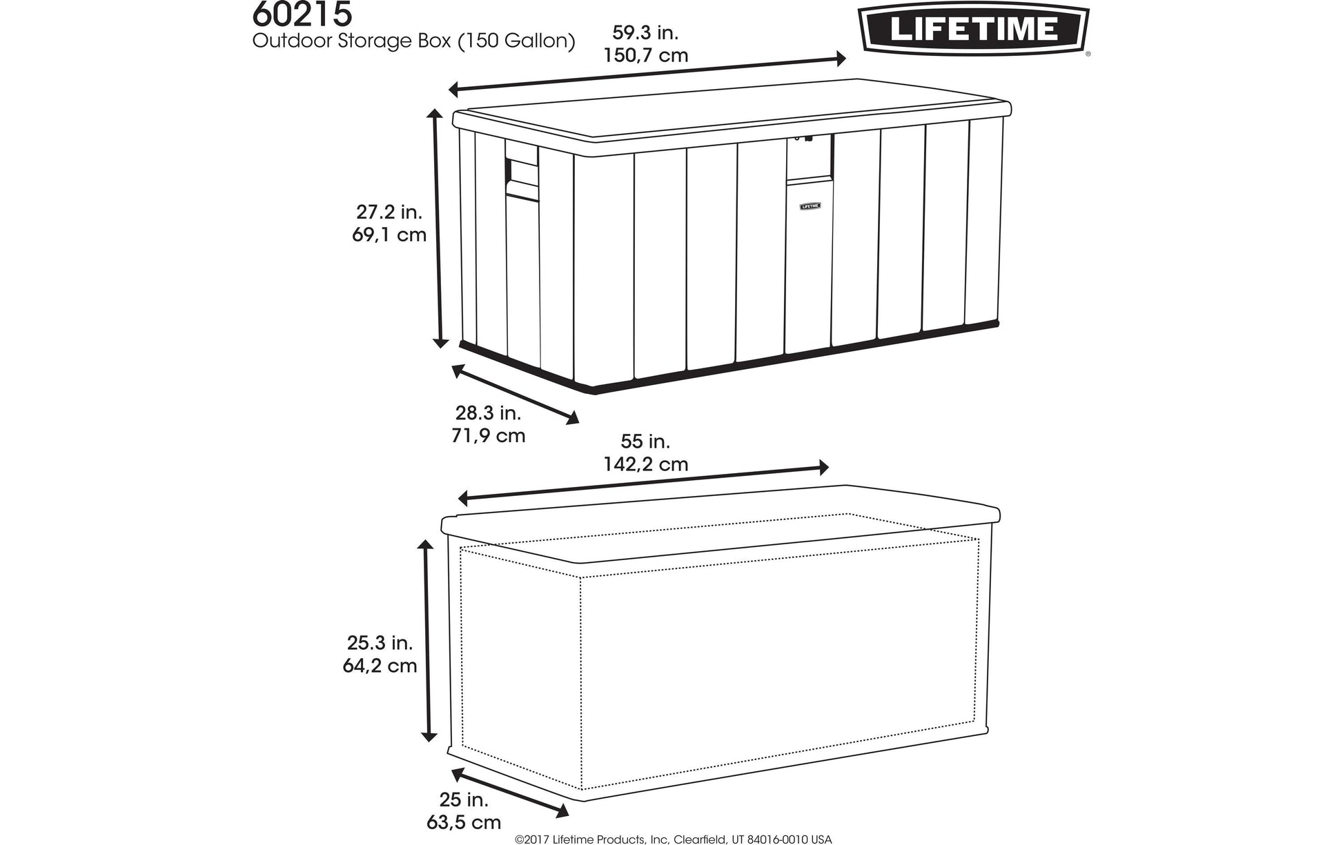 Lifetime Brands Lifetime Aufbewahrungsbox 570 L (mit Deckel) – Kunststoff/Stahl – Braun – Doppelwandig, Wasserfest