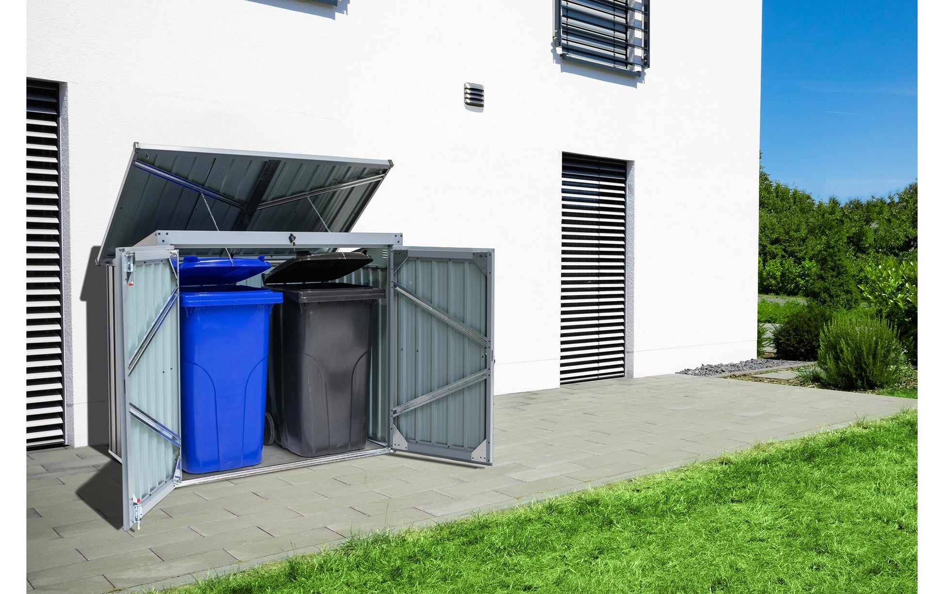 Westmann Recyclingbox – 480 l – Stahl, Rechteckig – 2-fach – Anthrazit – Witterungsbeständig