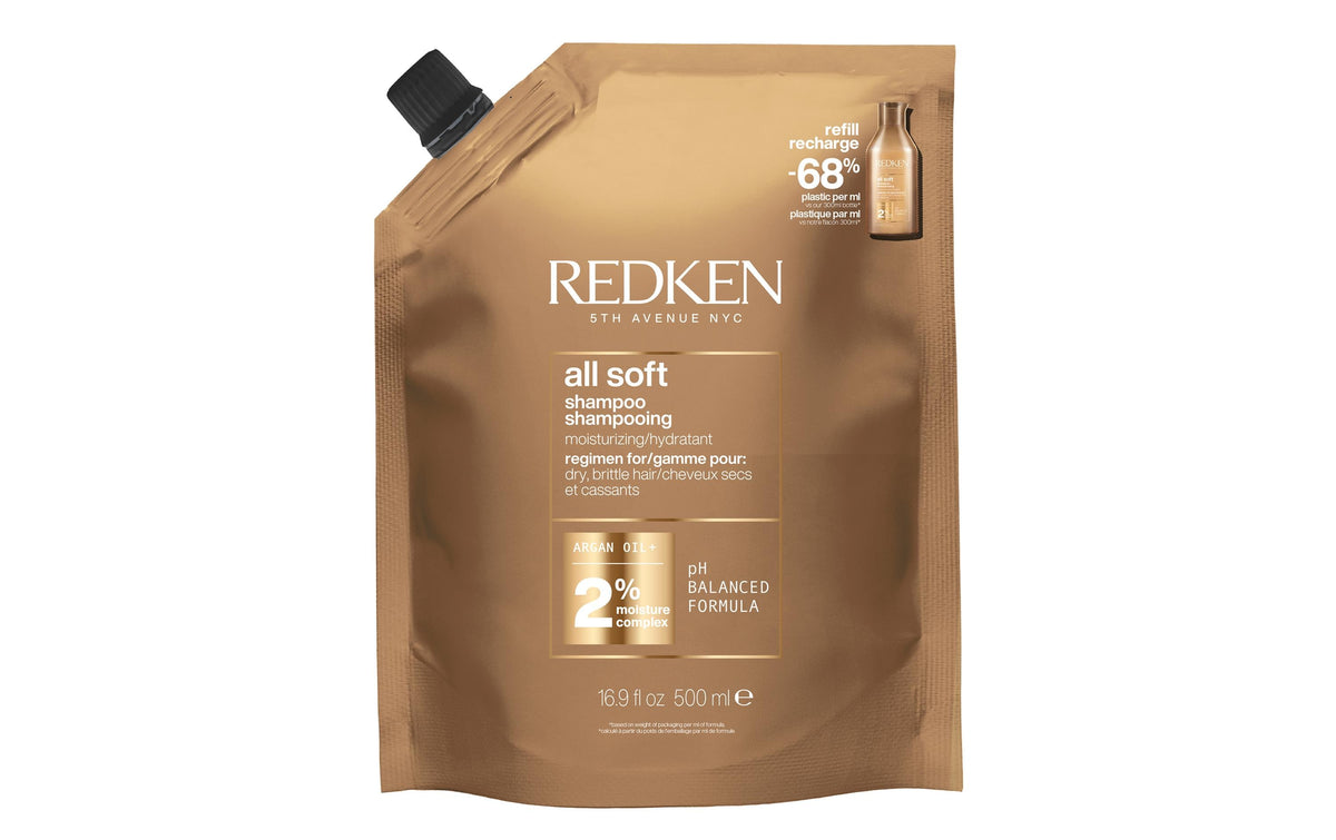 Redken Shampoo All Soft – Nachfüllbeutel – mit Arganöl – 500 ml