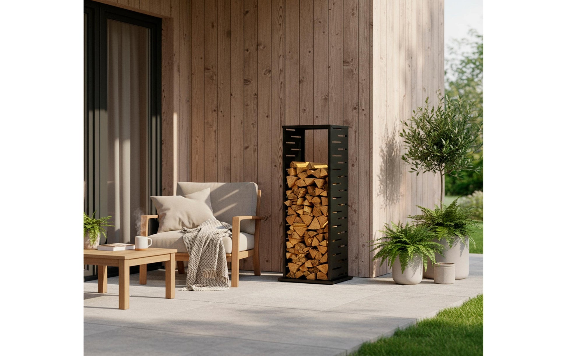 Westmann Luma Grid Kaminholzregal – Stahl – Anthrazit – 380 × 1120 × 380 mm