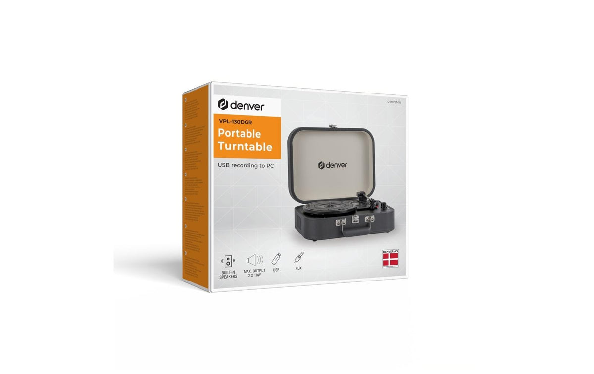 Denver VPL-130DGR – Plattenspieler (Riemenantrieb, halbautomatisch), Phono-Vorverstärker, 33⅓/45/78 U/min – Grau