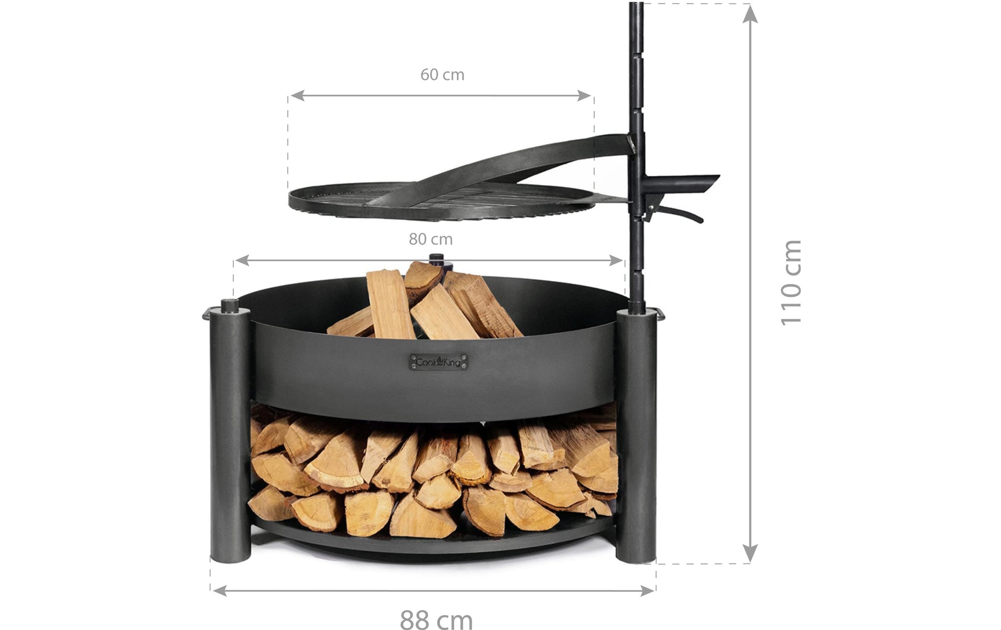 Cook King Feuerschale – 88 × 88 × 110 cm – Stahl, schwarz