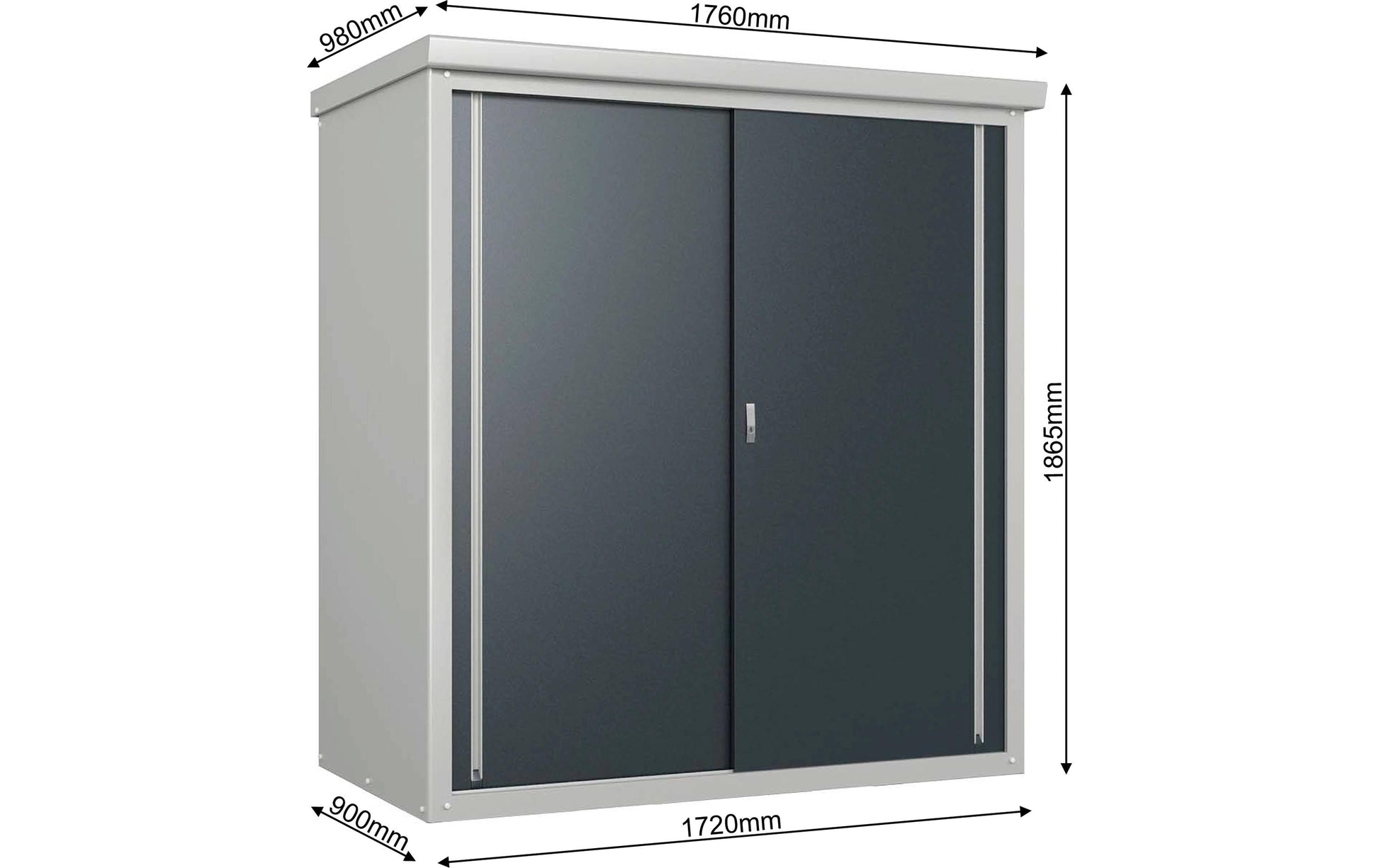 Trimetals Guardian D63 – Geräteschrank, 2 Tablare, 1760 × 980 × 1865 mm, Anthrazit, Aluminium/Stahl