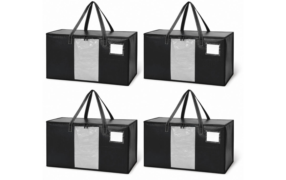 Relaxdays Aufbewahrungstasche 100 l – Kunststoff – Schwarz/Transparent – 700 × 420 × 350 mm – 4 Stück