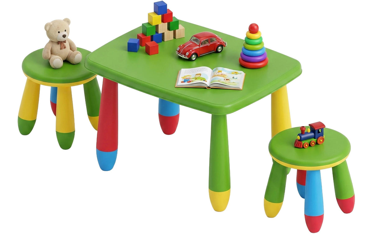 Relaxdays Bistro-Set – Gelb, Grün, Rot – Kunststoff – Tisch 72,5 × 55 × 47 cm