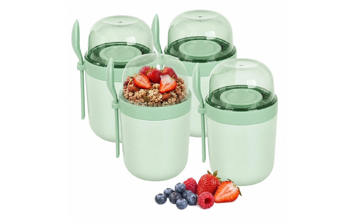 Relaxdays Müslibecher to go – 4er Set, 400 ml, 11 × 9,5 × 16 cm, Kunststoff/Silikon, BPA-frei