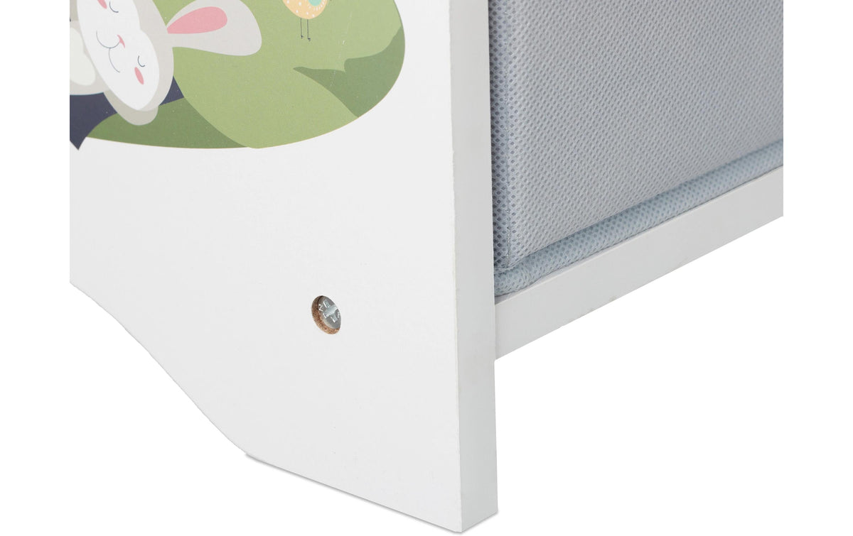 Relaxdays Beistelltisch – 82,5 × 30 × 98 cm – Faserplatte & Eisen – Grau/Hellblau/Weiss – mit 4 Stoffboxen