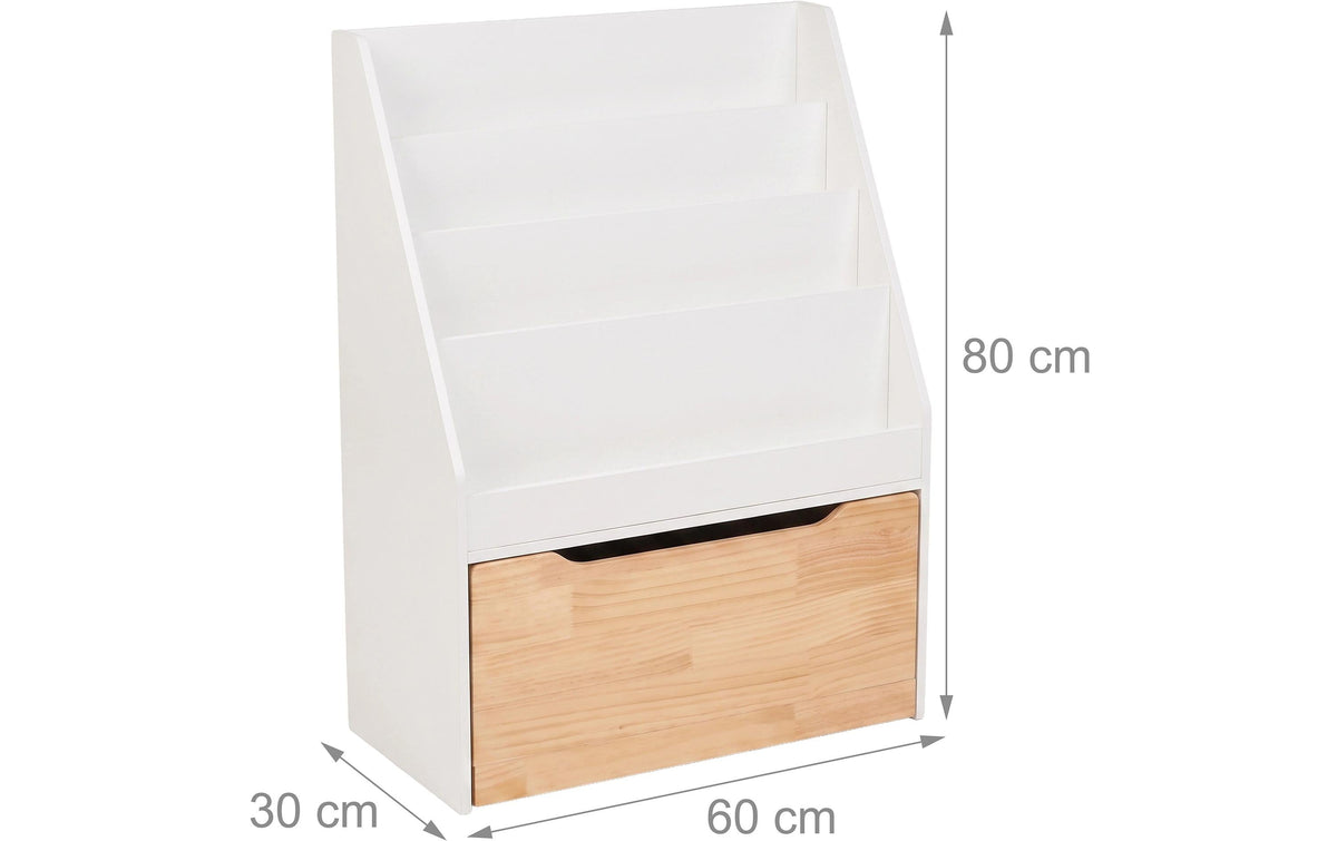 Relaxdays Bücherregal – 4 Böden – 60 × 30 × 80 cm – Hellbraun/Weiss – Kiefernholz/MDF