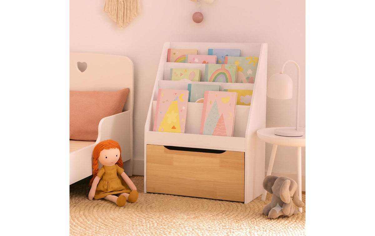 Relaxdays Bücherregal – 4 Böden – 60 × 30 × 80 cm – Hellbraun/Weiss – Kiefernholz/MDF