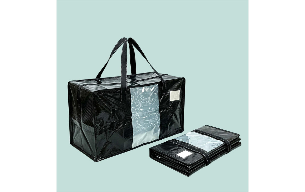 Relaxdays Aufbewahrungstasche 100 l – Kunststoff – Schwarz/Transparent – 700 × 420 × 350 mm – 4 Stück