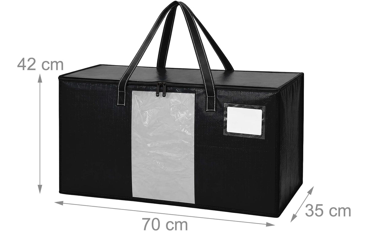 Relaxdays Aufbewahrungstasche 100 l – Kunststoff – Schwarz/Transparent – 700 × 420 × 350 mm – 4 Stück