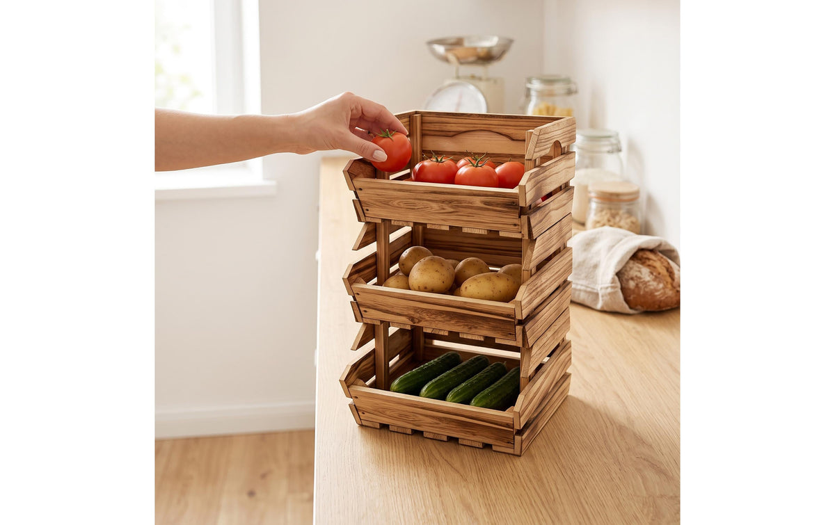 Relaxdays Aufbewahrungsbox – Holz – Braun/Hellbraun – 275 × 200 × 380 mm – Set 3 Stück
