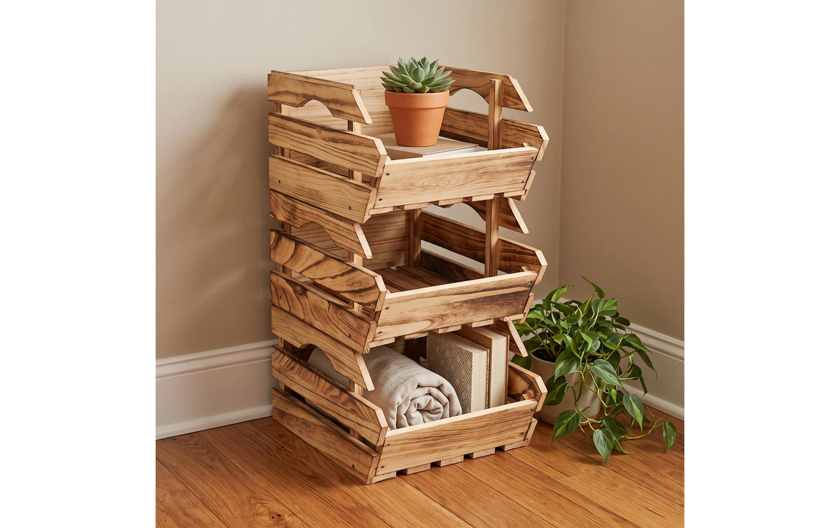 Relaxdays Aufbewahrungsbox – Holz – Braun/Hellbraun – 275 × 200 × 380 mm – Set 3 Stück