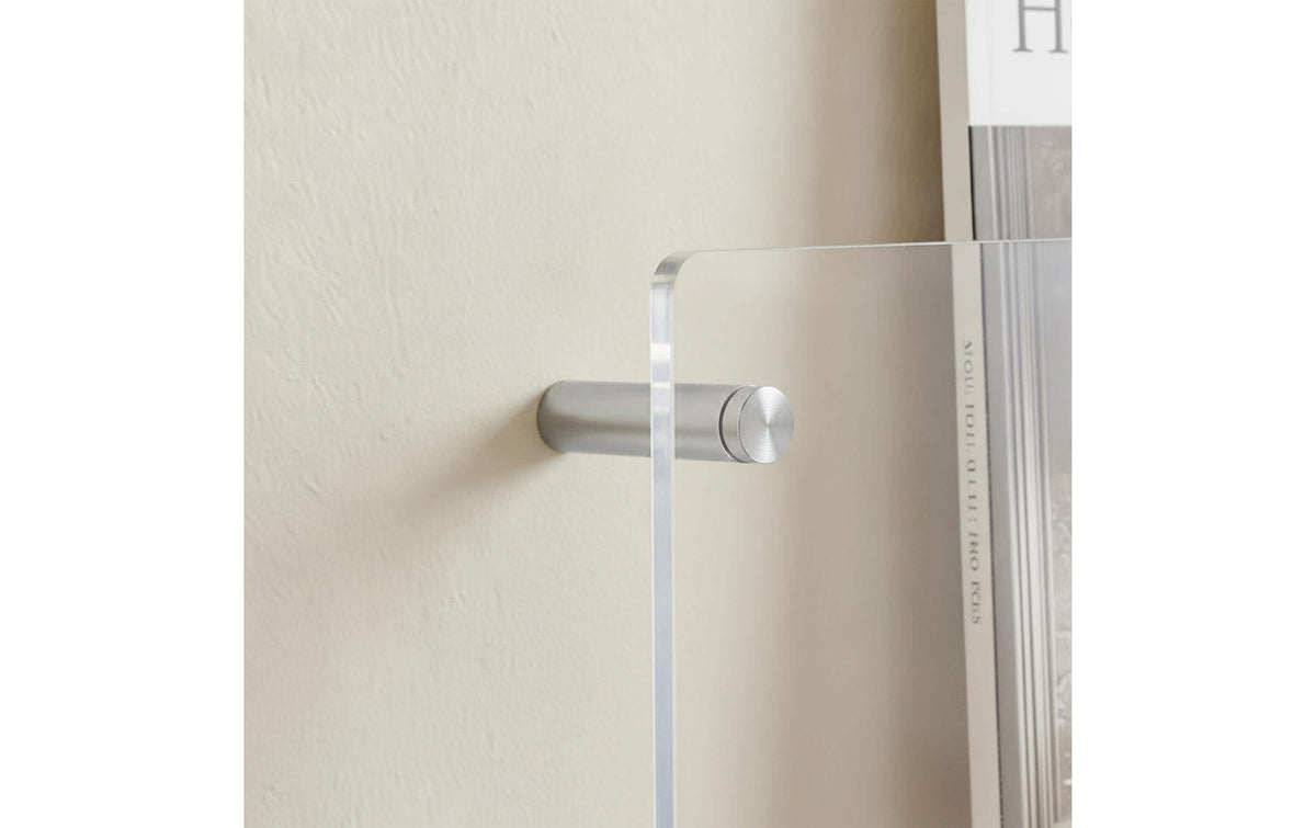 Relaxdays Zeitschriftenhalter – Wandmontage – 48 × 5,5 × 14,5 cm – Silber/Transparent
