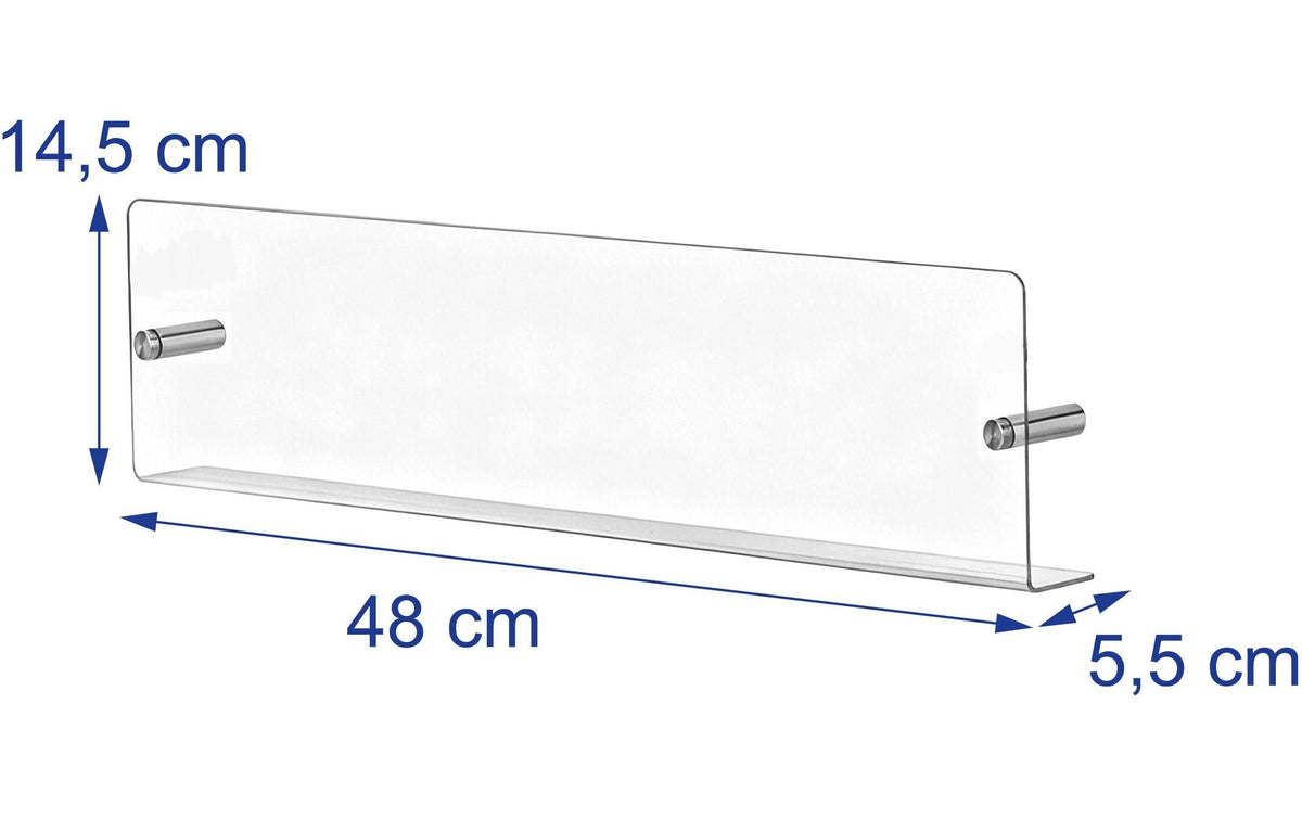Relaxdays Zeitschriftenhalter – Wandmontage – 48 × 5,5 × 14,5 cm – Silber/Transparent