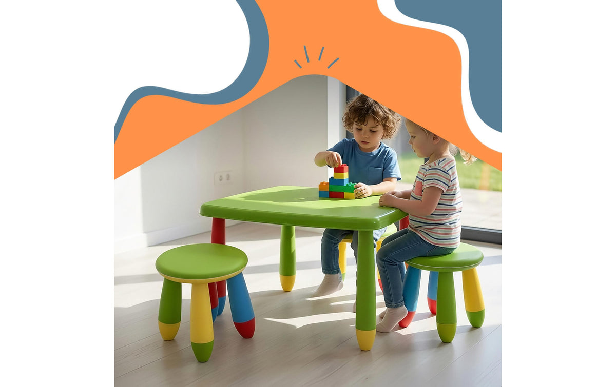 Relaxdays Bistro-Set – Gelb, Grün, Rot – Kunststoff – Tisch 72,5 × 55 × 47 cm