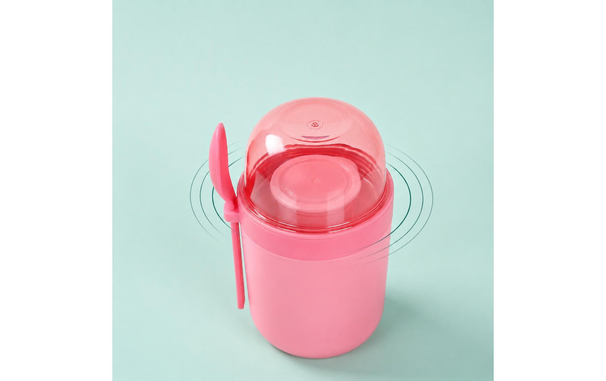 Relaxdays Müslibecher to go – 4er Set, 400 ml, Kunststoff/Silikon, Rosa, spülmaschinenfest, mikrowellenfest