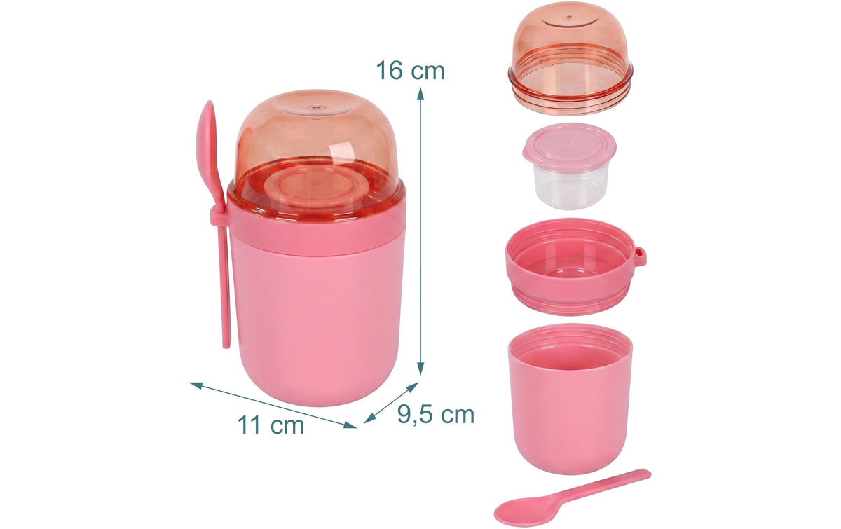 Relaxdays Müslibecher to go – 4er Set, 400 ml, Kunststoff/Silikon, Rosa, spülmaschinenfest, mikrowellenfest