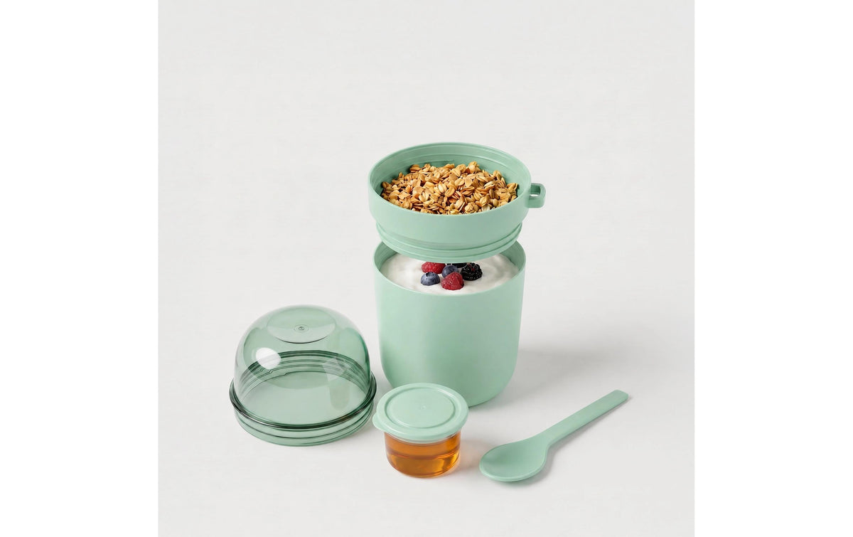 Relaxdays Müslibecher to go – 4er Set, 400 ml, 11 × 9,5 × 16 cm, Kunststoff/Silikon, BPA-frei