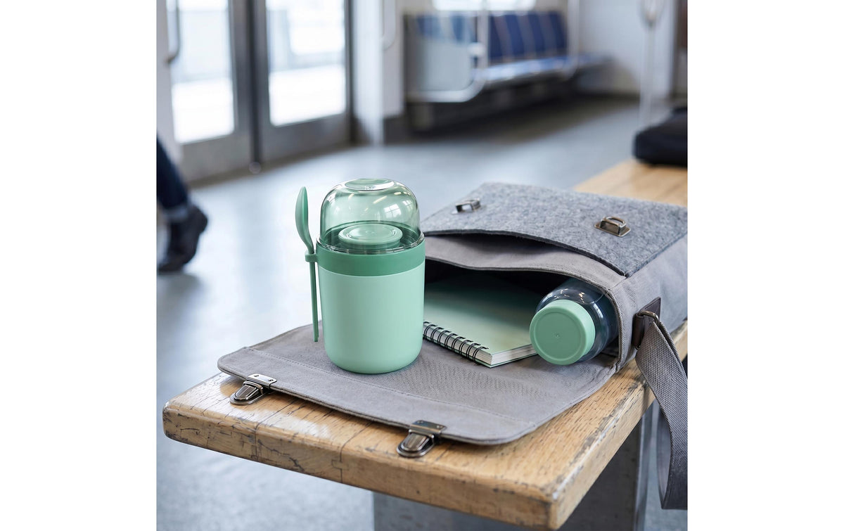 Relaxdays Müslibecher to go – 4er Set, 400 ml, 11 × 9,5 × 16 cm, Kunststoff/Silikon, BPA-frei