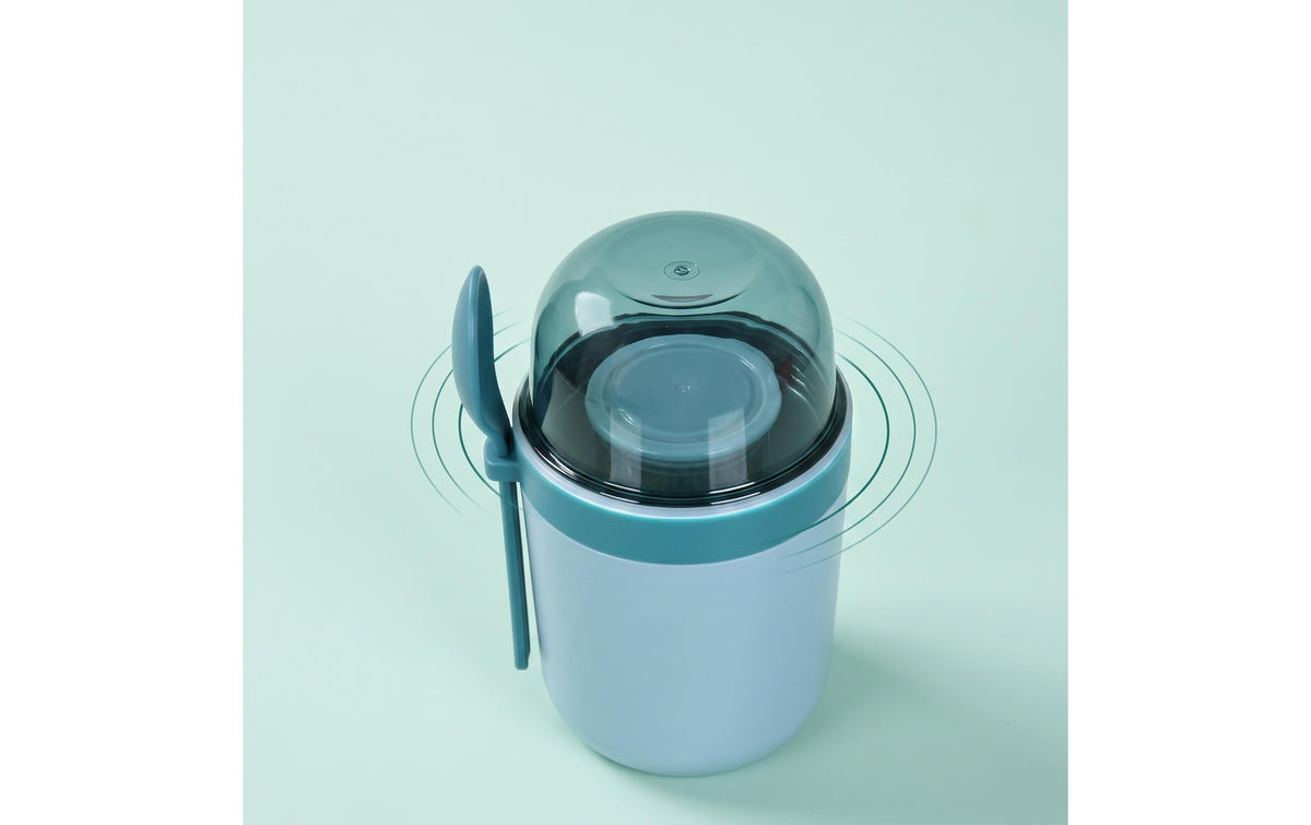 Relaxdays Müslibecher to go – 4er Set, 400 ml, Kunststoff/Silikon, Blau, spülmaschinenfest, BPA-frei