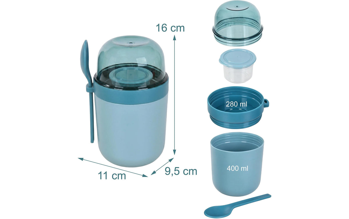 Relaxdays Müslibecher to go – 4er Set, 400 ml, Kunststoff/Silikon, Blau, spülmaschinenfest, BPA-frei